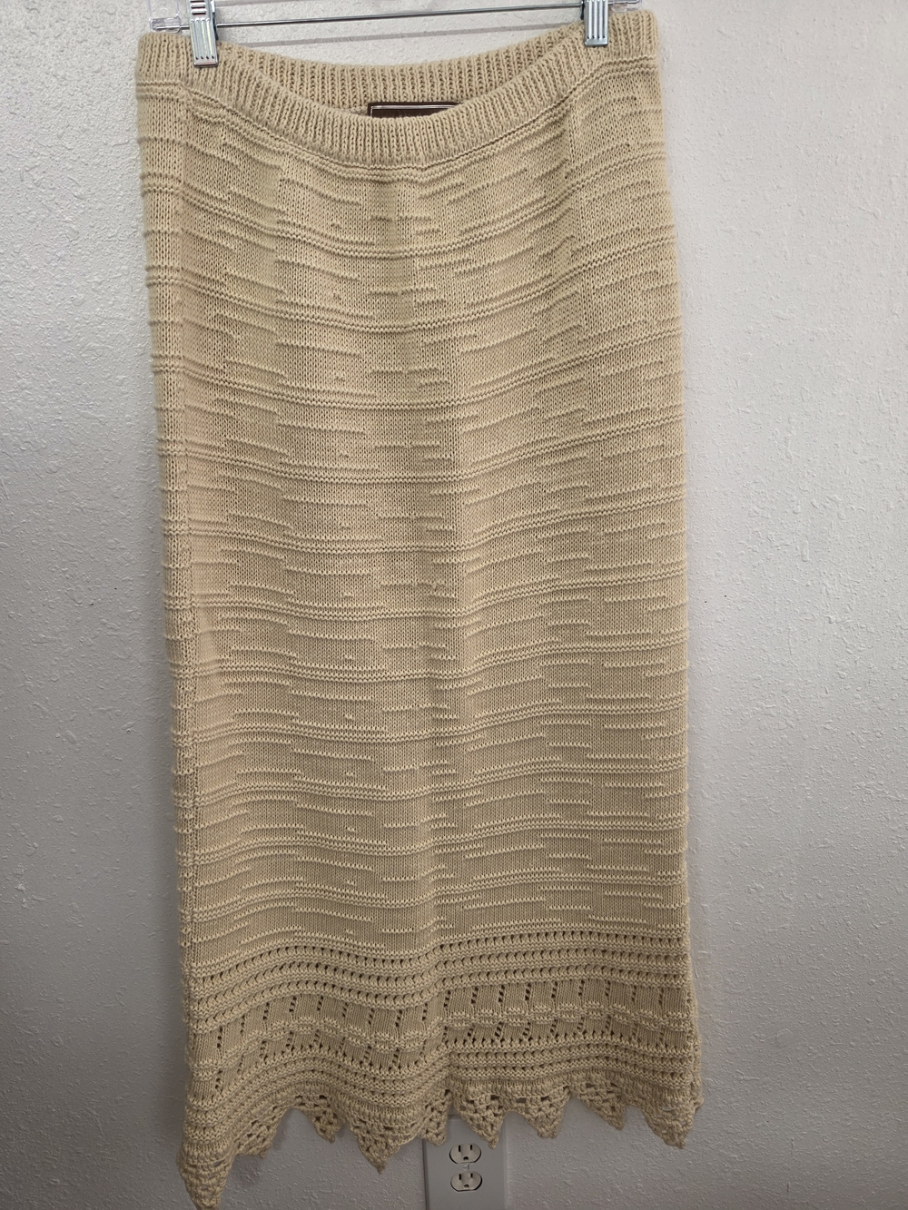 Double D Ranch Linen Cotton Knit Maxi Skirt Cream Crochet Scalloped Western M - Picture 2 of 7